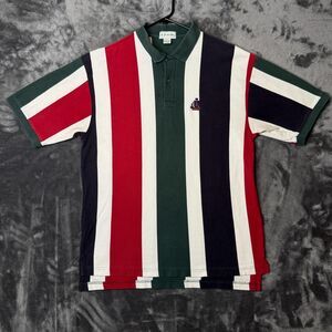 Vintage Izod Collard Short Sleeve Multi Color Polo Size Large 100% Cotton
